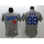 Men Los Angeles Dodgers #99 Hyun-Jin Ryu Majestic Gray Flexbase Authentic Collection Player Jersey