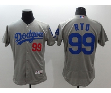 Men Los Angeles Dodgers #99 Hyun-Jin Ryu Majestic Gray Flexbase Authentic Collection Player Jersey