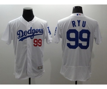 Men Los Angeles Dodgers #99 Hyun-Jin Ryu Majestic White Flexbase Authentic Collection Player Jersey