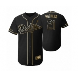 Men's 2019 Golden Edition Los Angeles Dodgers Black #21 Walker Buehler Flex Base Jersey