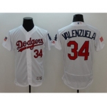 Men's L.A. Dodgers #34 Fernando Valenzuela Majestic White Fashion Stars & Stripes Cool Base Player Jersey