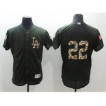 Men's Los Angeles Dodger #22 Clayton Kershaw Majestic Green Salute to Service Flexbase Authentic Collection Jersey