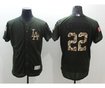 Men's Los Angeles Dodger #22 Clayton Kershaw Majestic Green Salute to Service Flexbase Authentic Collection Jersey