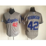 Men's Los Angeles Dodgers #42 Jackie Robinson Majestic Gray Road Flexbase Authentic Collection Player Jersey