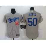 Men's Los Angeles Dodgers #50 Mookie Betts Grey Flexbase Authentic Collection Baseball Jersey1