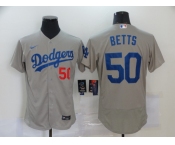 Men's Los Angeles Dodgers #50 Mookie Betts Grey Flexbase Authentic Collection Baseball Jersey1