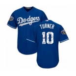 Men's Majestic Los Angeles Dodgers #10 Justin Turner Authentic Royal Blue Team Logo Fashion Cool Base 2018 World Series MLB Jersey