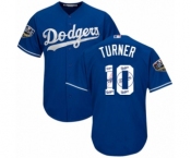 Men's Majestic Los Angeles Dodgers #10 Justin Turner Authentic Royal Blue Team Logo Fashion Cool Base 2018 World Series MLB Jersey