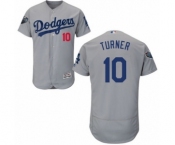 Men's Majestic Los Angeles Dodgers #10 Justin Turner Gray Alternate Flex Base Authentic Collection 2018 World Series MLB Jersey