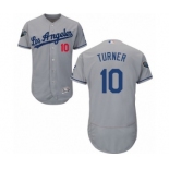 Men's Majestic Los Angeles Dodgers #10 Justin Turner Grey Road Flex Base Authentic Collection 2018 World Series MLB Jersey