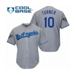 Men's Majestic Los Angeles Dodgers #10 Justin Turner Replica Grey Road Cool Base 2018 World Series MLB Jersey