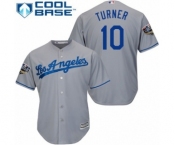 Men's Majestic Los Angeles Dodgers #10 Justin Turner Replica Grey Road Cool Base 2018 World Series MLB Jersey