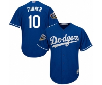 Men's Majestic Los Angeles Dodgers #10 Justin Turner Replica Royal Blue Alternate Cool Base 2018 World Series MLB Jersey