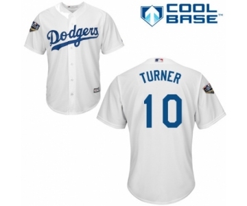 Men's Majestic Los Angeles Dodgers #10 Justin Turner Replica White Home Cool Base 2018 World Series MLB Jersey