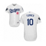 Men's Majestic Los Angeles Dodgers #10 Justin Turner White Home Flex Base Authentic Collection 2018 World Series MLB Jersey