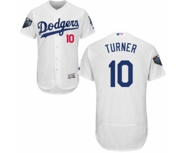 Men's Majestic Los Angeles Dodgers #10 Justin Turner White Home Flex Base Authentic Collection 2018 World Series MLB Jersey