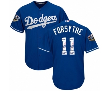 Men's Majestic Los Angeles Dodgers #11 Logan Forsythe Authentic Royal Blue Team Logo Fashion Cool Base 2018 World Series MLB Jersey