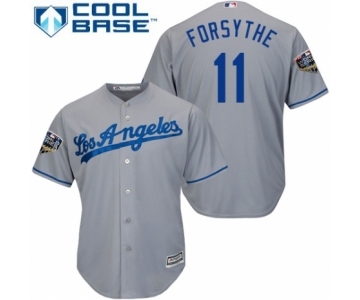 Men's Majestic Los Angeles Dodgers #11 Logan Forsythe Replica Grey Road Cool Base 2018 World Series MLB Jersey