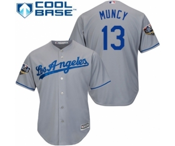 Men's Majestic Los Angeles Dodgers #13 Max Muncy Replica Grey Road Cool Base 2018 World Series MLB Jersey