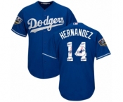 Men's Majestic Los Angeles Dodgers #14 Enrique Hernandez Authentic Royal Blue Team Logo Fashion Cool Base 2018 World Series MLB Jersey