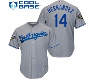 Men's Majestic Los Angeles Dodgers #14 Enrique Hernandez Replica Grey Road Cool Base 2018 World Series MLB Jersey