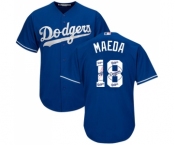 Men's Majestic Los Angeles Dodgers #18 Kenta Maeda Authentic Royal Blue Team Logo Fashion Cool Base MLB Jersey