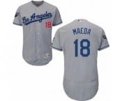 Men's Majestic Los Angeles Dodgers #18 Kenta Maeda Grey Road Flex Base Authentic Collection 2018 World Series MLB Jersey