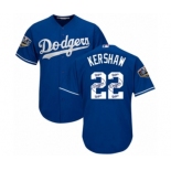 Men's Majestic Los Angeles Dodgers #22 Clayton Kershaw Authentic Royal Blue Team Logo Fashion Cool Base 2018 World Series MLB Jersey