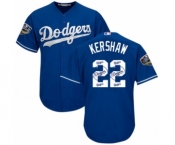 Men's Majestic Los Angeles Dodgers #22 Clayton Kershaw Authentic Royal Blue Team Logo Fashion Cool Base 2018 World Series MLB Jersey