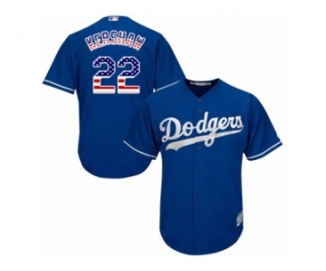 Men's Majestic Los Angeles Dodgers #22 Clayton Kershaw Authentic Royal Blue USA Flag Fashion Cool Base MLB Jersey