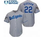 Men's Majestic Los Angeles Dodgers #22 Clayton Kershaw Replica Grey Road Cool Base 2018 World Series MLB Jersey