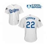 Men's Majestic Los Angeles Dodgers #22 Clayton Kershaw Replica White Home Cool Base 2018 World Series MLB Jersey