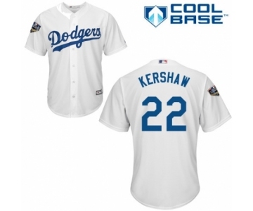 Men's Majestic Los Angeles Dodgers #22 Clayton Kershaw Replica White Home Cool Base 2018 World Series MLB Jersey