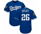 Men's Majestic Los Angeles Dodgers #26 Chase Utley Authentic Royal Blue Team Logo Fashion Cool Base 2018 World Series MLB Jersey