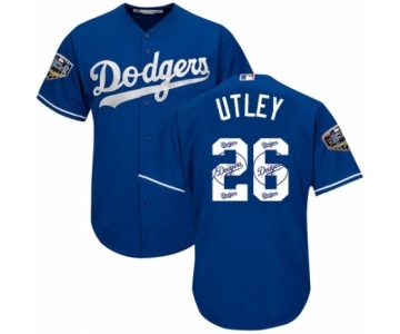 Men's Majestic Los Angeles Dodgers #26 Chase Utley Authentic Royal Blue Team Logo Fashion Cool Base 2018 World Series MLB Jersey