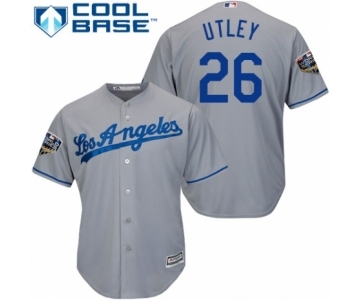 Men's Majestic Los Angeles Dodgers #26 Chase Utley Replica Grey Road Cool Base 2018 World Series MLB Jersey