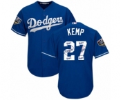 Men's Majestic Los Angeles Dodgers #27 Matt Kemp Authentic Royal Blue Team Logo Fashion Cool Base 2018 World Series MLB Jersey