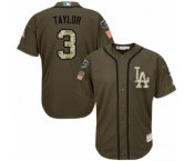 Men's Majestic Los Angeles Dodgers #3 Chris Taylor Authentic Green Salute to Service 2018 World Series MLB Jersey