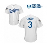 Men's Majestic Los Angeles Dodgers #3 Chris Taylor Replica White Home Cool Base 2018 World Series MLB Jersey