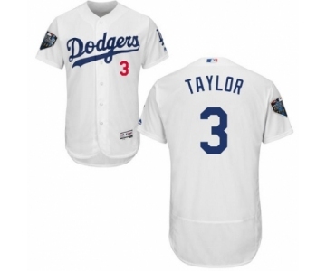 Men's Majestic Los Angeles Dodgers #3 Chris Taylor White Home Flex Base Authentic Collection 2018 World Series MLB Jersey