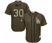 Men's Majestic Los Angeles Dodgers #30 Maury Wills Authentic Green Salute to Service 2018 World Series MLB Jersey