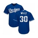 Men's Majestic Los Angeles Dodgers #30 Maury Wills Authentic Royal Blue Team Logo Fashion Cool Base MLB Jersey