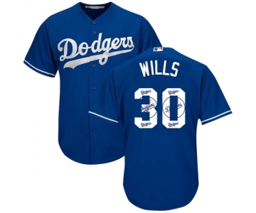 Men's Majestic Los Angeles Dodgers #30 Maury Wills Authentic Royal Blue Team Logo Fashion Cool Base MLB Jersey