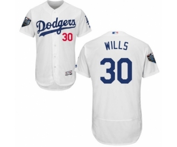 Men's Majestic Los Angeles Dodgers #30 Maury Wills White Home Flex Base Authentic Collection 2018 World Series MLB Jersey