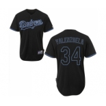 Men's Majestic Los Angeles Dodgers #34 Fernando Valenzuela Authentic Black Fashion MLB Jersey