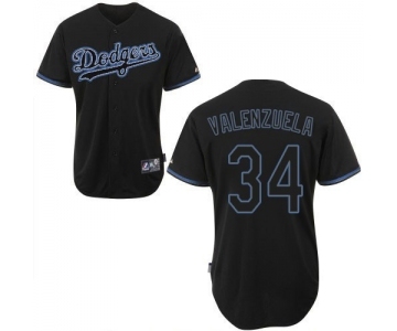 Men's Majestic Los Angeles Dodgers #34 Fernando Valenzuela Authentic Black Fashion MLB Jersey