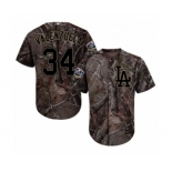 Men's Majestic Los Angeles Dodgers #34 Fernando Valenzuela Authentic Camo Realtree Collection Flex Base 2018 World Series MLB Jersey