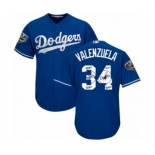 Men's Majestic Los Angeles Dodgers #34 Fernando Valenzuela Authentic Royal Blue Team Logo Fashion Cool Base 2018 World Series MLB Jersey