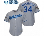 Men's Majestic Los Angeles Dodgers #34 Fernando Valenzuela Replica Grey Road Cool Base 2018 World Series MLB Jersey