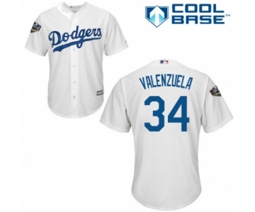 Men's Majestic Los Angeles Dodgers #34 Fernando Valenzuela Replica White Home Cool Base 2018 World Series MLB Jersey